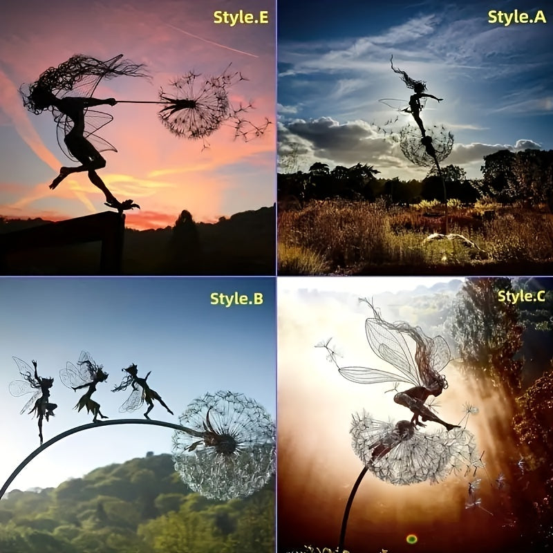 Fairy On Dandelion Metal Garden Stake for Outdoor Decor