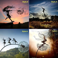 Fairy On Dandelion Metal Garden Stake for Outdoor Decor