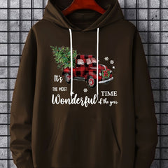 Christmas Car And Tree Print Hoodies For Men Graphic Hoodie