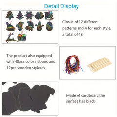 48pcs Scratch Paper DIY Christmas Ornaments Magic Scratch Off Cards Paper