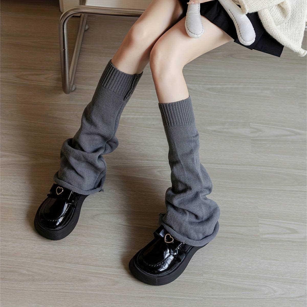 Solid Knitted Leg Warmers Knee High Socks Women's Stockings