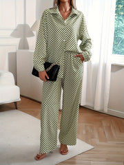 Argyle Print Blouse & Wide Leg Pants Set
