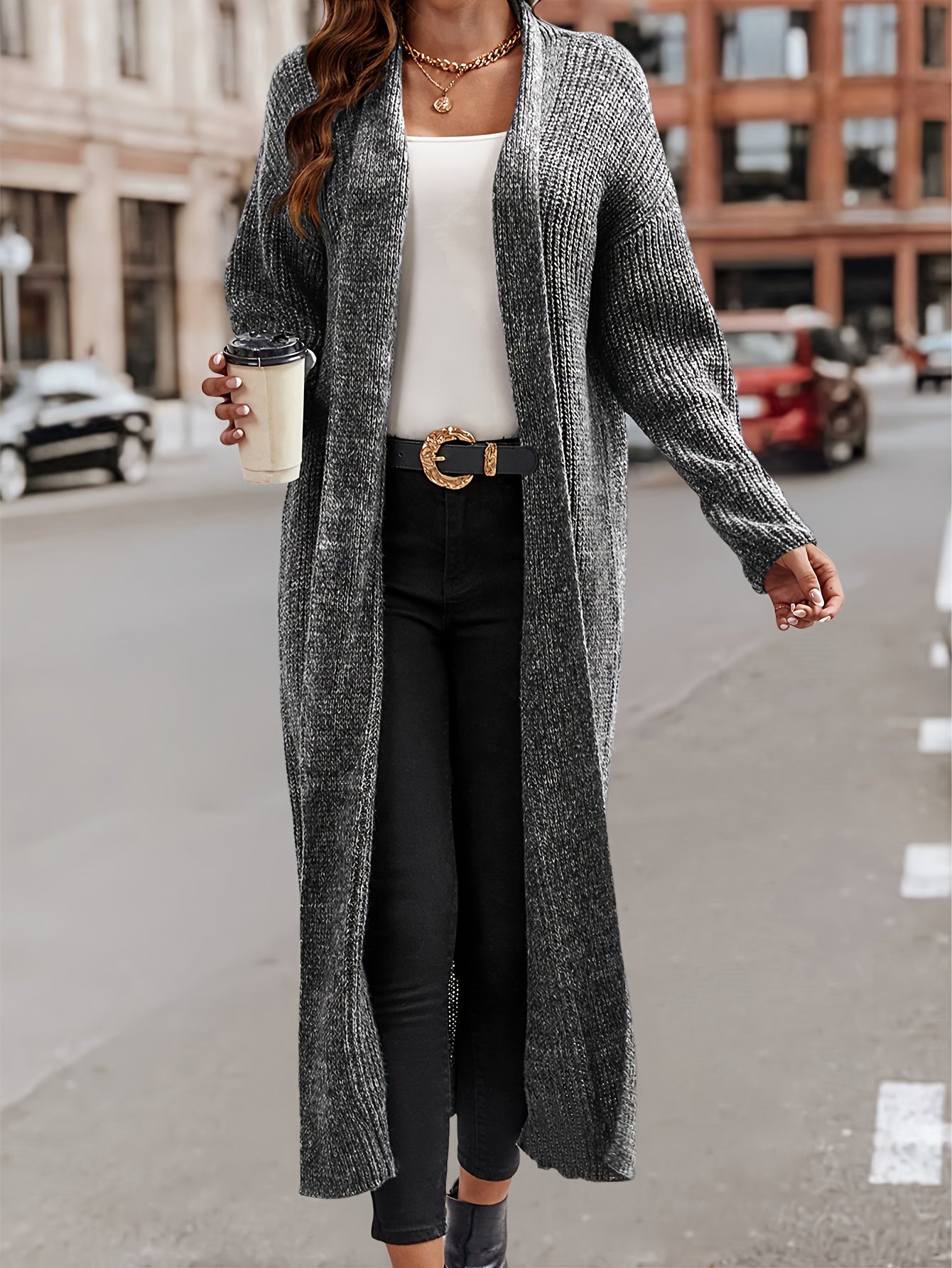 Heathered Long Sleeve Open Front Cardigan