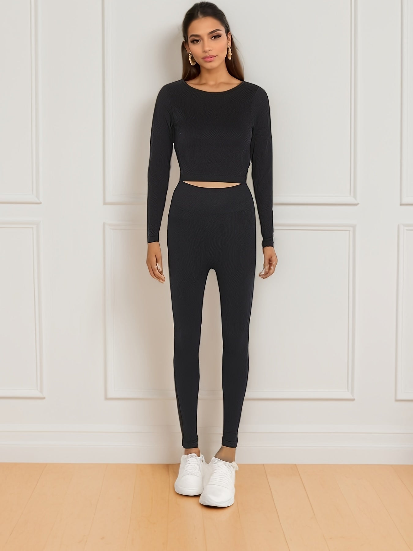 Yoga Set Long Sleeve Crop Top & Slimming Pant Sports Suit