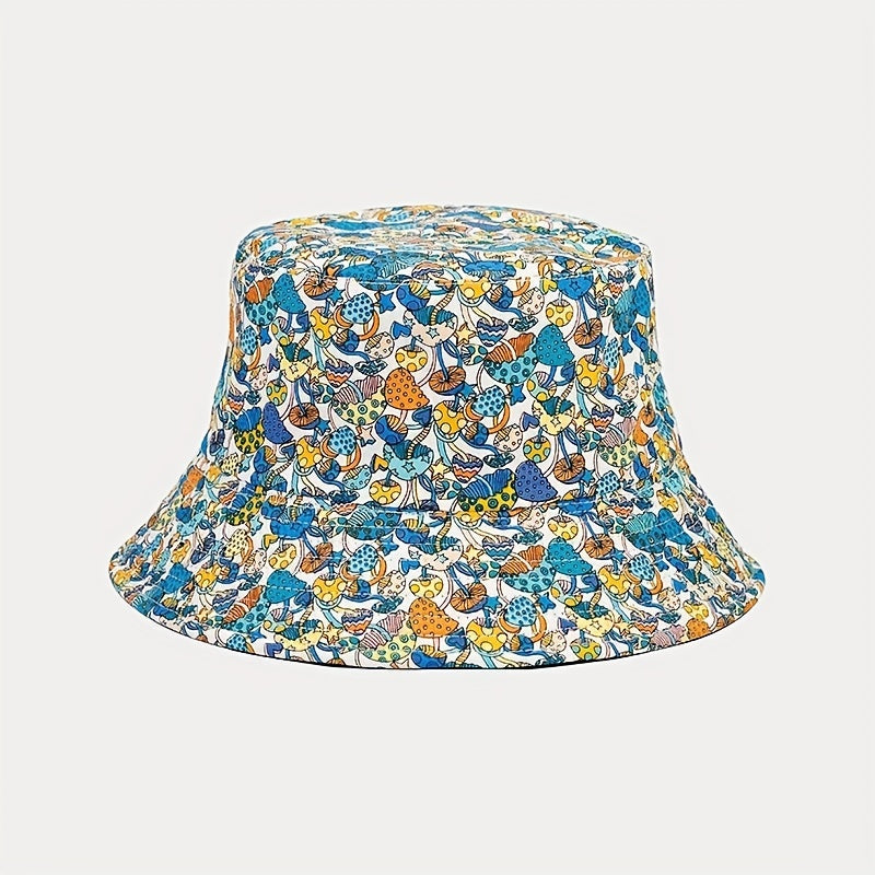 Colorful Mushroom Print Bucket Hat Lightweight Sunscreen Basin Hat
