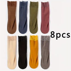 8 Pairs Lace Stitching Socks Comfy Warm Mid Tube Women's Stockings