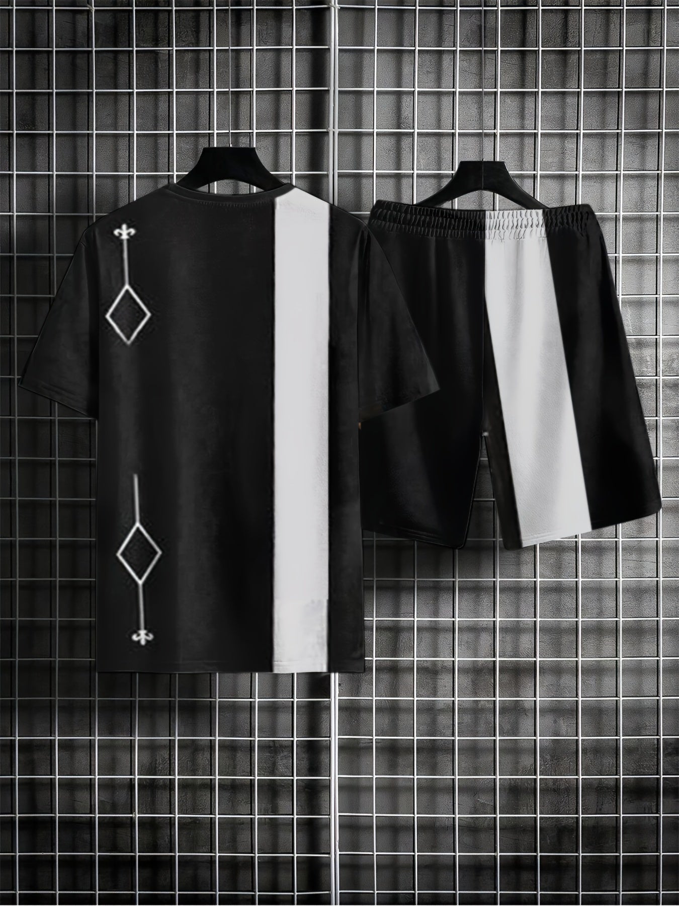 Men's 2 Piece Outfits Block T-shirt & Shorts Set