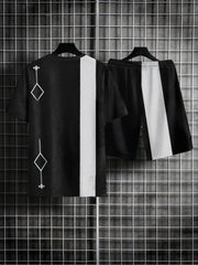 Men's 2 Piece Outfits Block T-shirt & Shorts Set