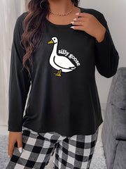Goose & Letter Print Long Sleeve Tee