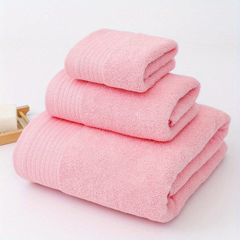 3pcs Solid Towel Set Soft Washcloth Hand Towel Bath Towel Thickened Absorbent