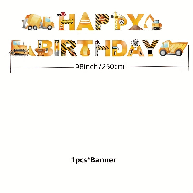 Excavator Birthday Party Supplies Kit - Birthday Banner, Truck Latex Balloons
