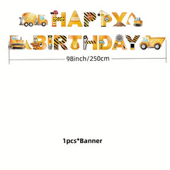 Excavator Birthday Party Supplies Kit - Birthday Banner, Truck Latex Balloons