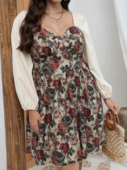 Casual Dress Women's Plus Lantern Sleeve Sweetheart Neck Dress