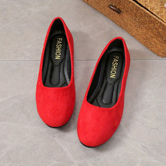 Women's Round Toe Flat Shoes Comfy Solid Micro Suede Casual Slip On Flats