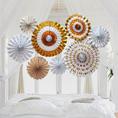 8pcs Hanging Paper Fans Glitter Birthday Wedding Baby Shower Decor