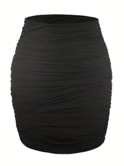 Solid Slim Ruched Mini Skirt Casual Every Skirt