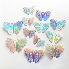 12 Piece 3D Colorful Silvery Butterfly Wall Sticker