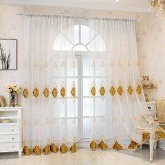 Geometric Pattern Embroidery Sheer Curtain for Home Decor