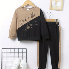 Boys 2pcs Sweatshirt & Elastic Waist Pants DAD ME Print Long Sleeve Pullover Top