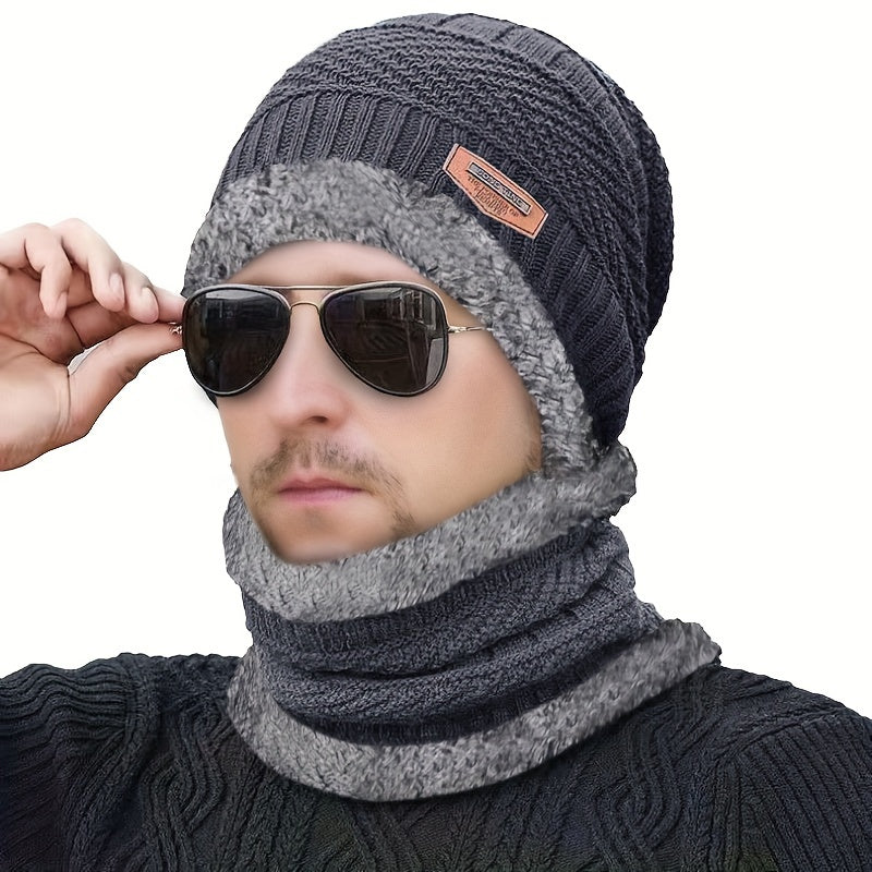 Velvet Winter Beanie Hat & Scarf Set for Men and Women
