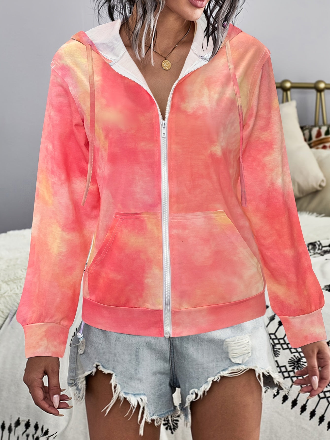 Tie Dye Zip Up Hoodie Women's Sweatshirt