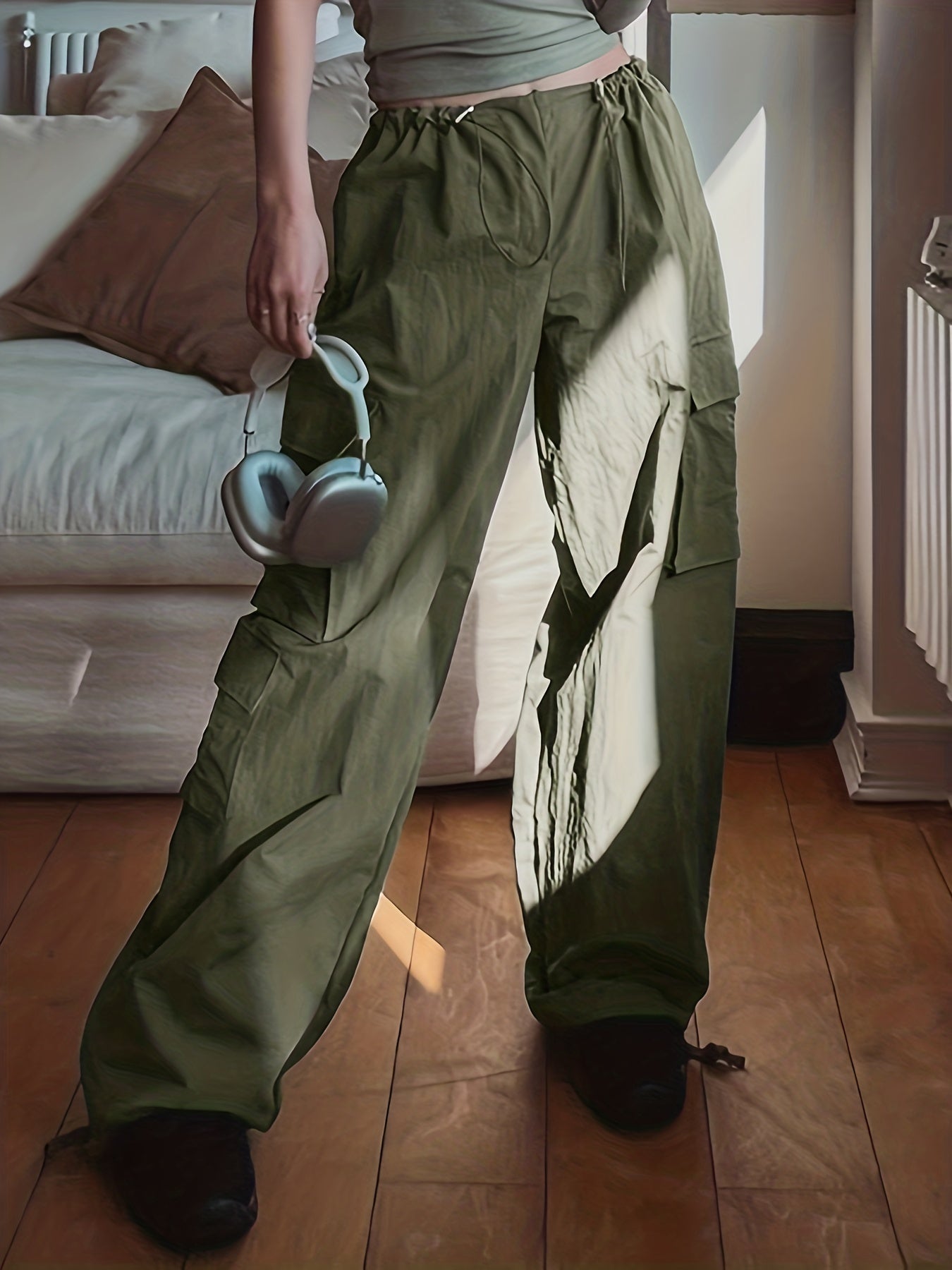 Cargo Pants Drawstring Sporty Loose Fit Activewear