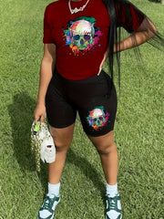 Skull Print Tee & Shorts Set