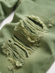 Men's Ripped Denim Shorts with Pockets for Summer