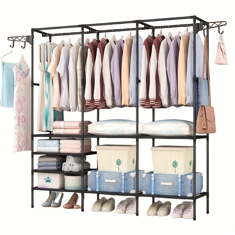 Three-row Large Capacity Carbon Steel Coat Rack Floor to Ceiling