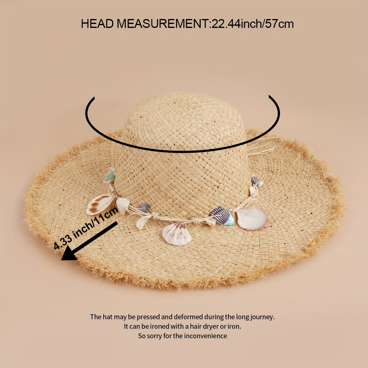 Frayed Brim Sun Hat with Shell Chain Decor - Summer Straw Hat