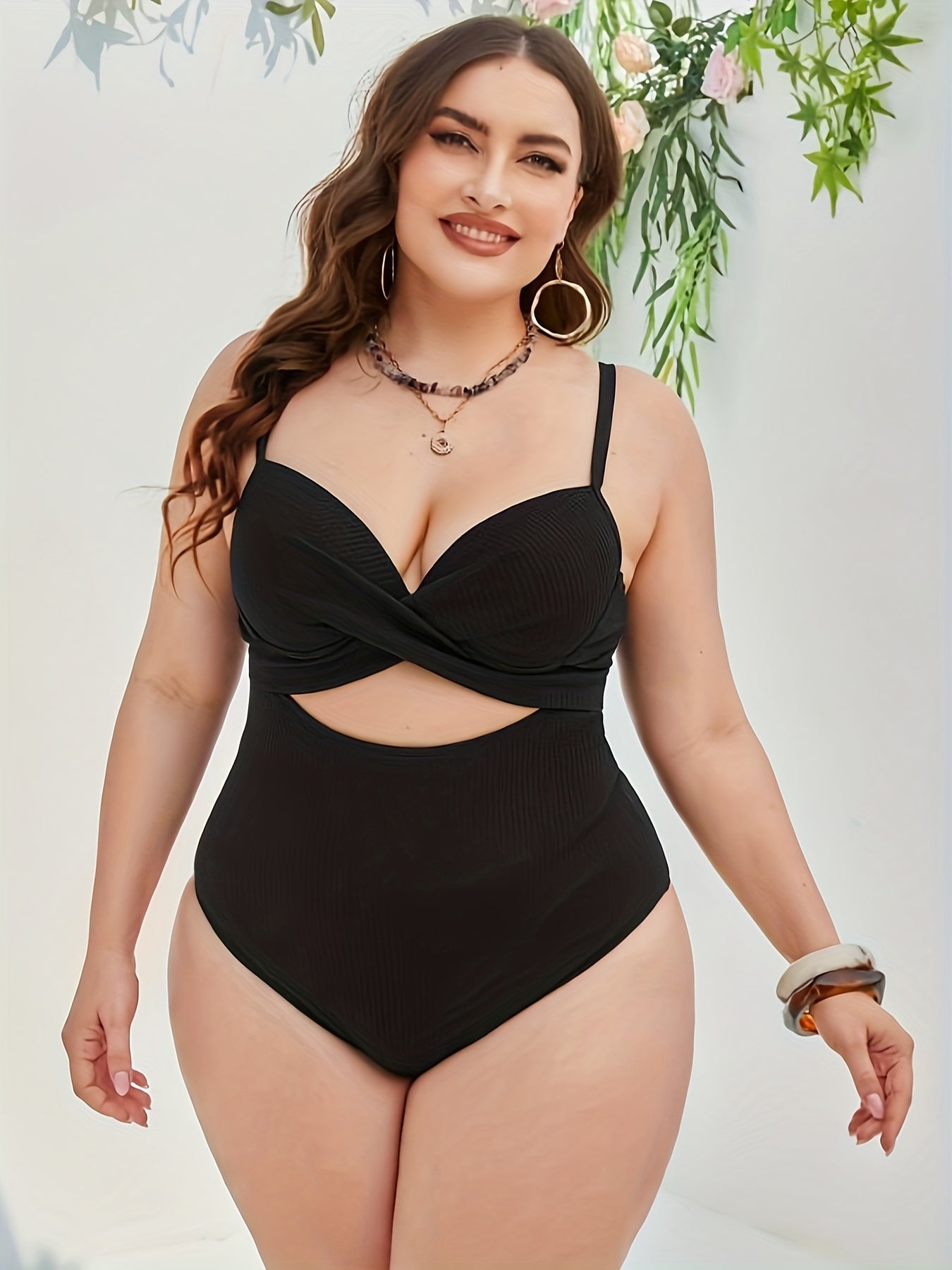 Sexy Swimsuit Women's Solid Cut Out Twist Front One Piece