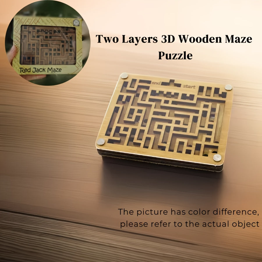 Wooden Double Sided Ball Maze Brain Teaser Toy
