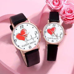 Heart Romance Couple Digital Quartz Watch Pair with PU Leather Strap