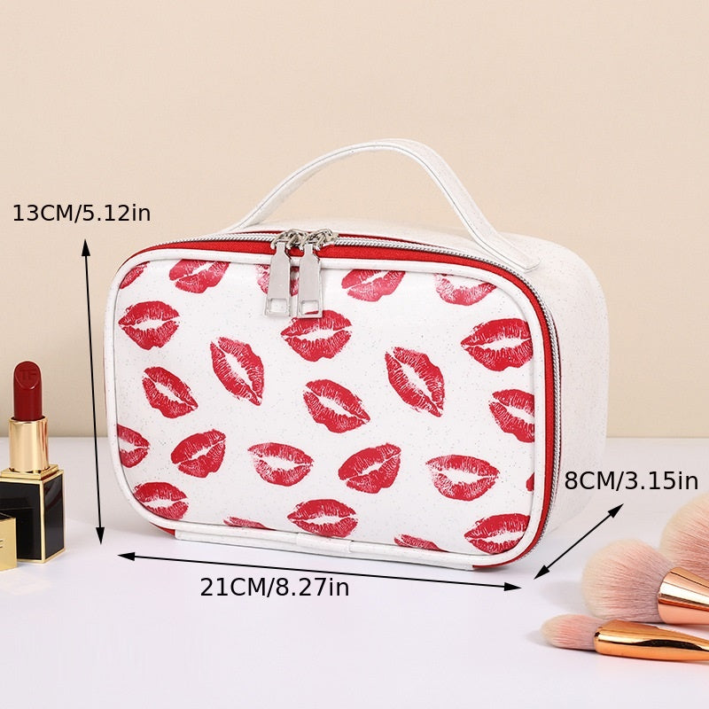 Red Lip Pattern Makeup Bag Waterproof Portable Toiletries Storage