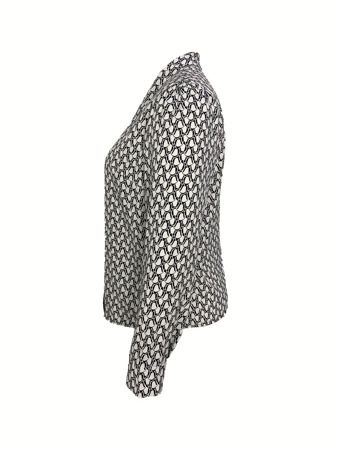 Colorblock Geo Print V Neck Blouse