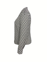 Colorblock Geo Print V Neck Blouse