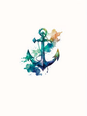 Watercolor Anchor Print Tank Top Sleeveless Summer Women's Top
