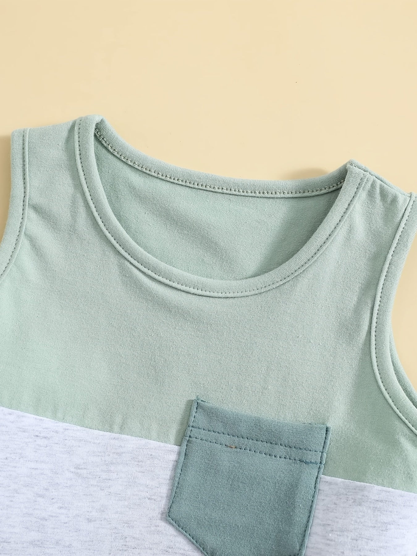 Baby Boys Block Outfit Sleeveless Round Neck Vest & Shorts Casual For Summer