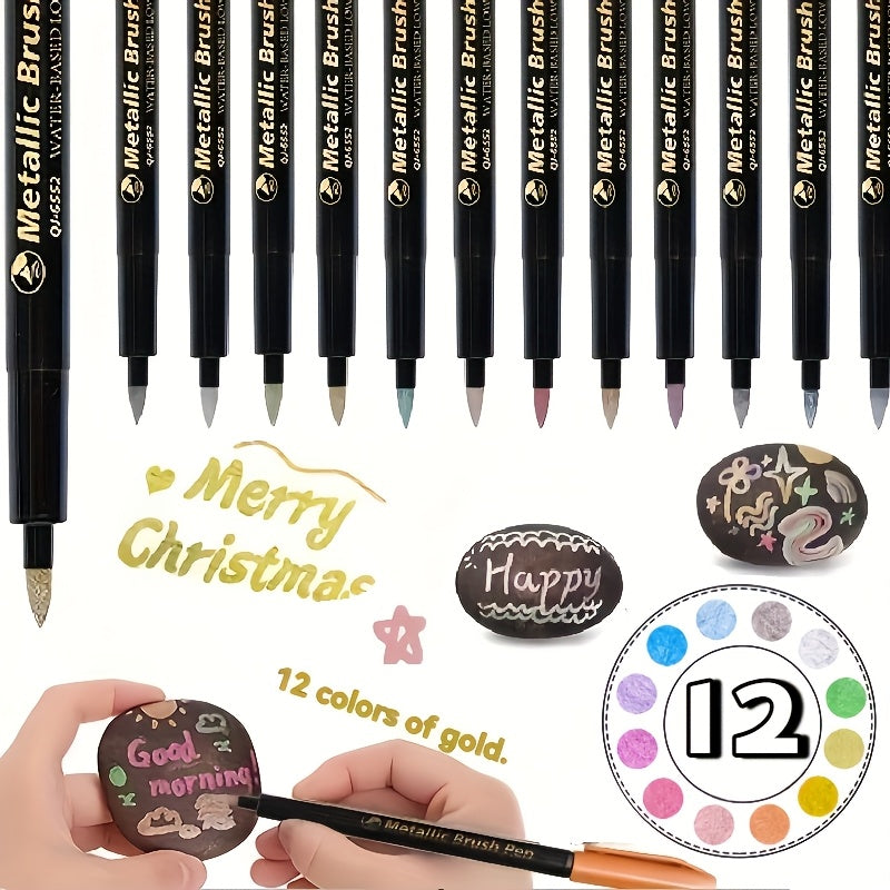12 Metal Paint Brush Pens for DIY Non Fading Watercolor Markers