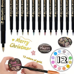 12 Metal Paint Brush Pens for DIY Non Fading Watercolor Markers