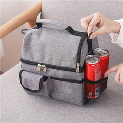 Portable Double Layer Insulated Lunch Bag for Outdoor Picnic