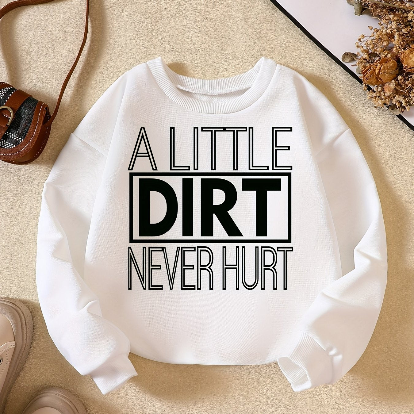 Letter Print Casual Crew Neck Girls' Sweatshirt Pullovers