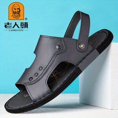 LAORENTOU Men's Leather Non Slip Sandals For Beach