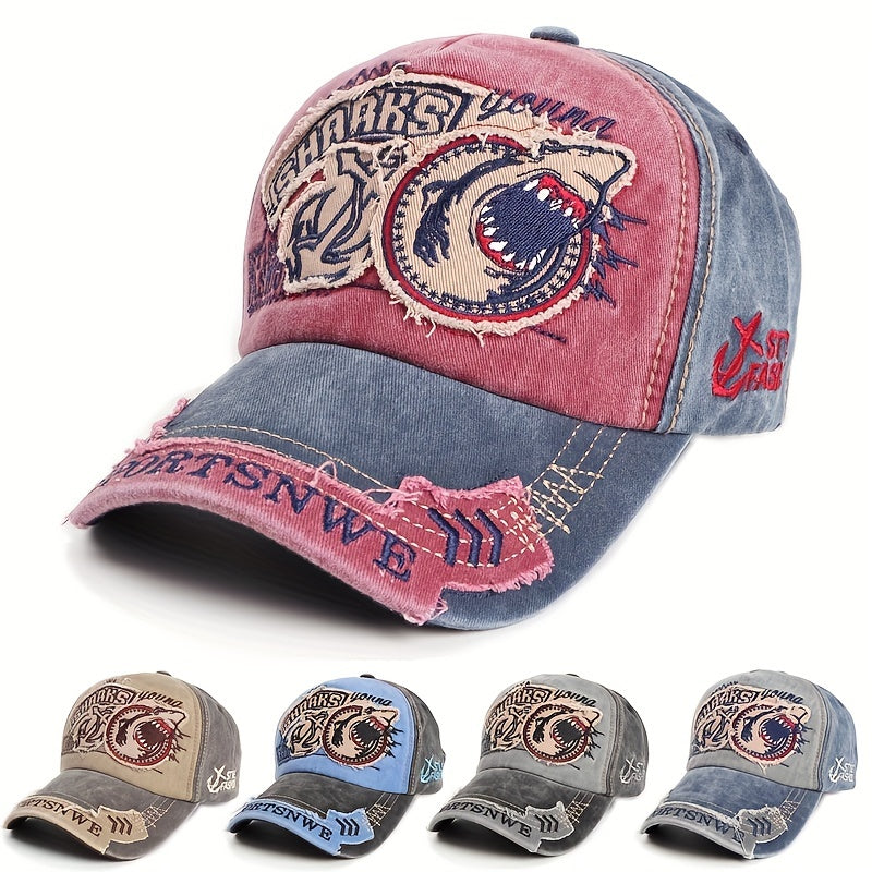 Casual Cotton Baseball Cap with Shark Embroidery