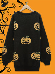 Pumpkin Print Gothic Sweater Long Sleeve Round Neck Pullover