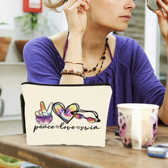 Funny Swimming Gift Peace Love Swim Makeup Bag With Zipper Swimmer Cosmetic Bag