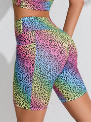 Leopard Print Rainbow Running Hip Lifting Yoga Sports Shorts