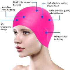 Silicone Swimming Cap with Ear Protection for Men and Women