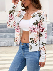 Floral Print Open Front Cardigan Long Sleeve Outerwear
