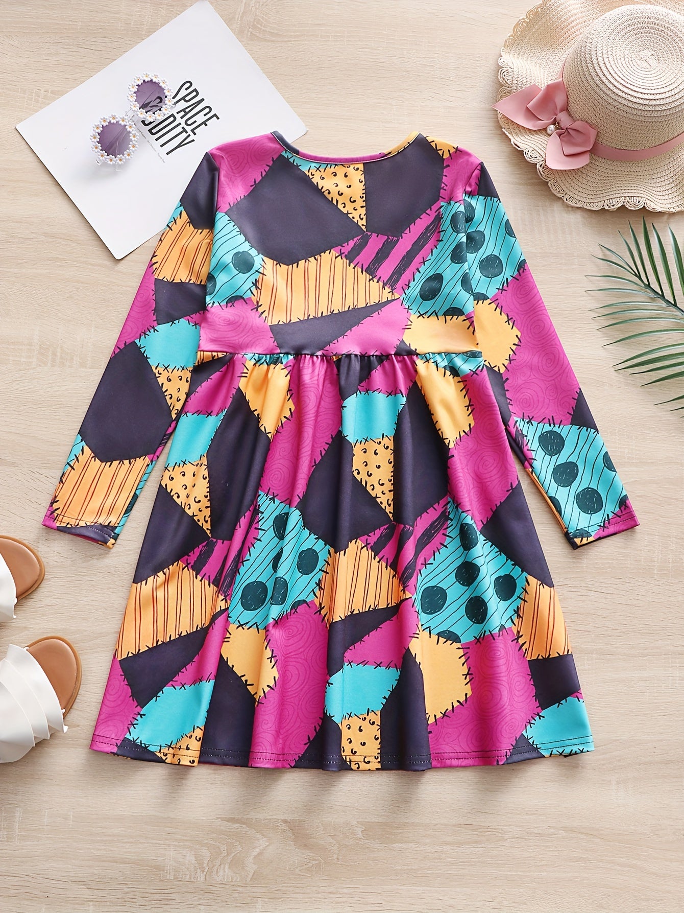 Girls Creative Pattern Long Sleeve Dress Spring Fall